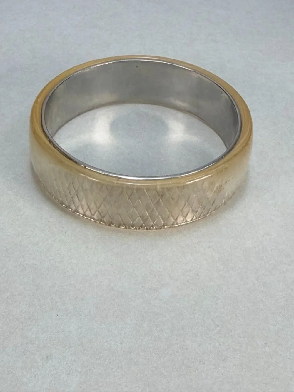 Vintage Lucite & Silver Tone Wide Bangle Bracelet Diamond Lattice Design